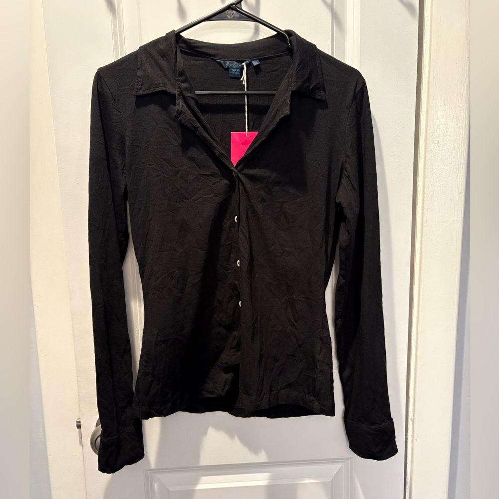 Woman’s New with Tags Boden Black Long Sleeve Collar Shirt Size Small